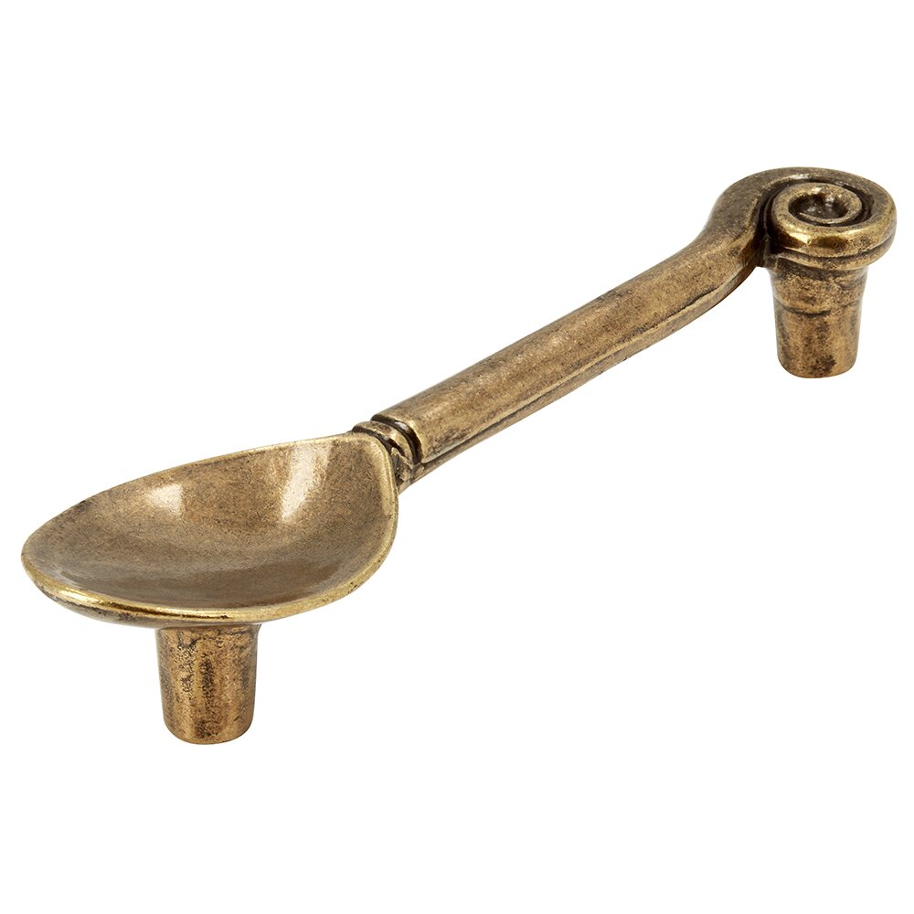 96 mm Centers Spoon Pull in Antique Brass