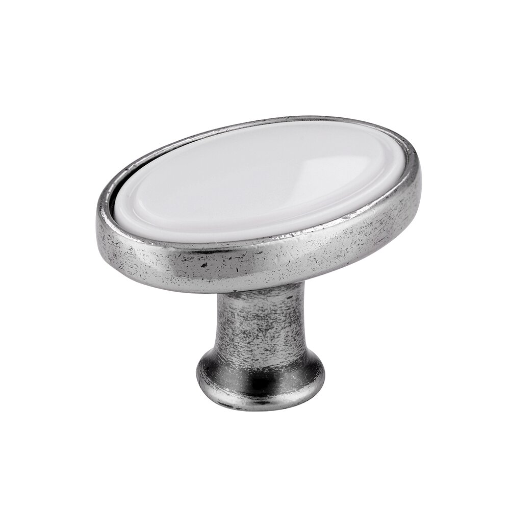 32 mm Long Knob in Antique Silver/White