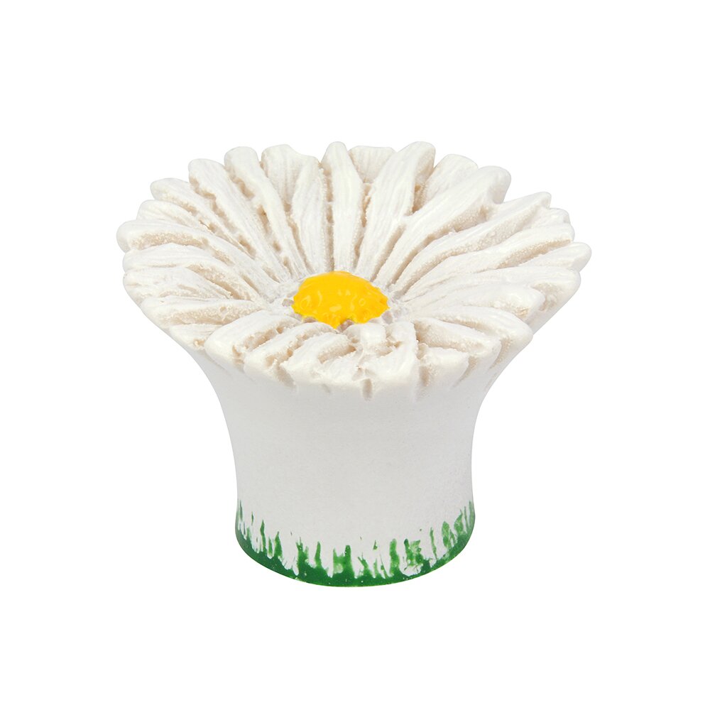 35 mm Long Flower Knob in Flower White