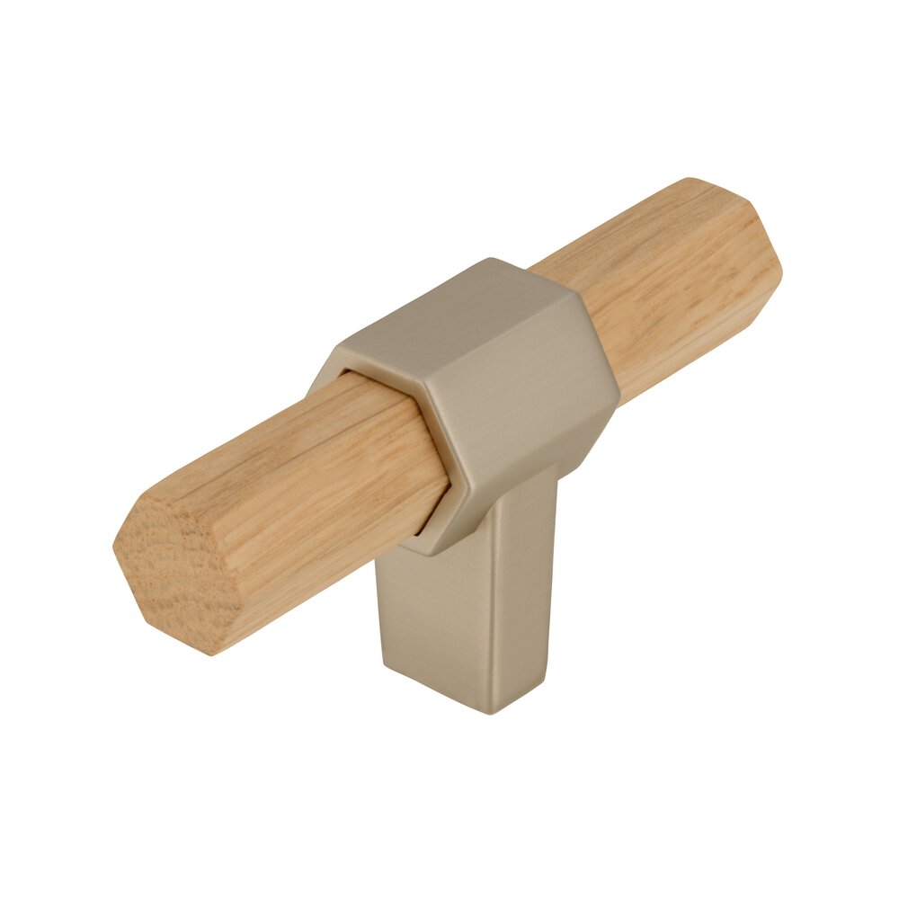 2 -11/16" Long Knob In Oak And Stainless Steel Effect
