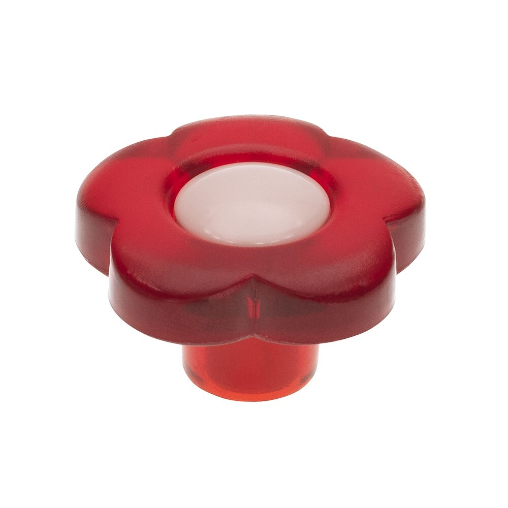 33 mm Long Flower Knob in Red/Pink