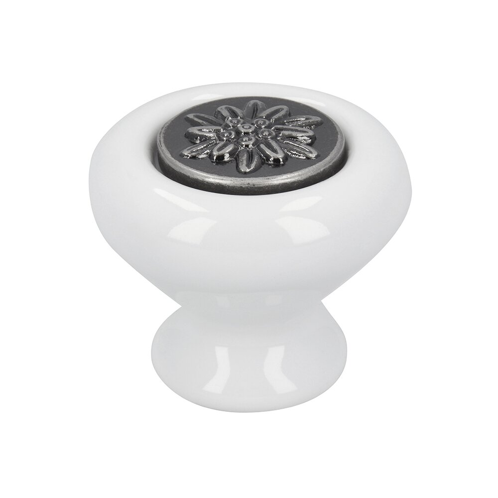 39 mm Long Knob in Antique Silver With White